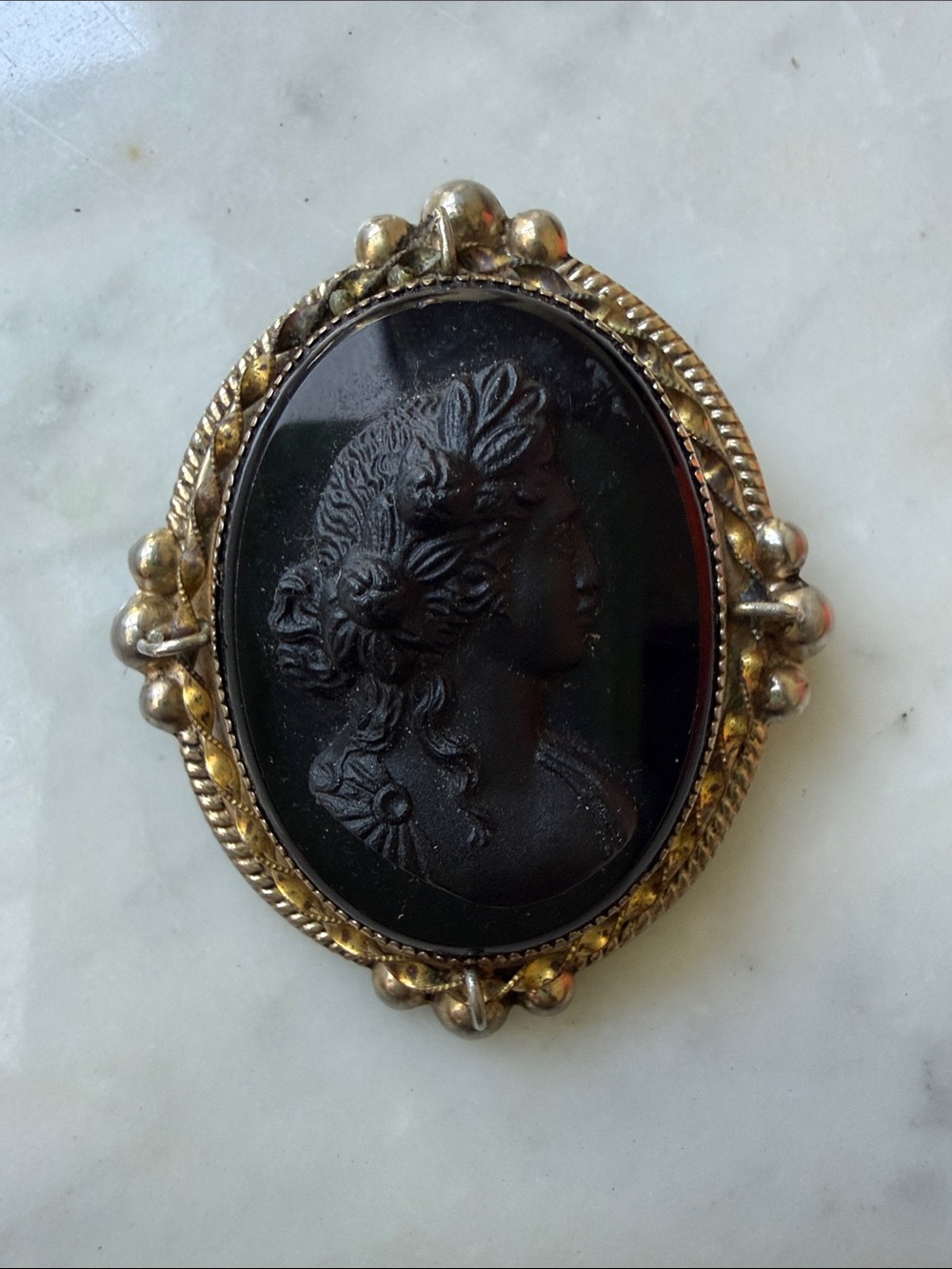 Antique Victorian Jet Mourning Cameo Brooch